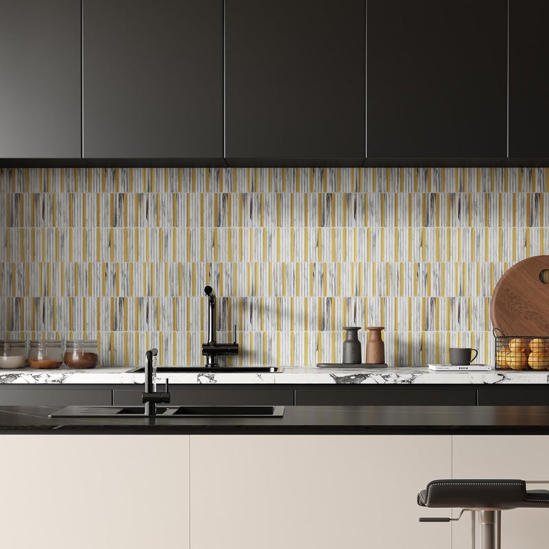 Adedeo Glass Backsplash Mosaic Tile Dazzling Gold White 12 x 12 Inch for Kitchen Backsplash Bathroom and Shower (5-Pack, 5 sq.ft.) - Image 2